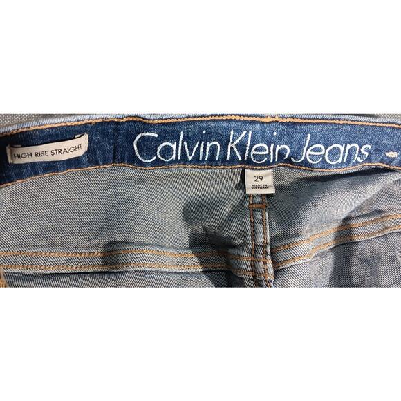 Calvin Klein Jeans 29 High Rise Straight Distressed Blue Denim Y2K Style - Picture 3 of 5